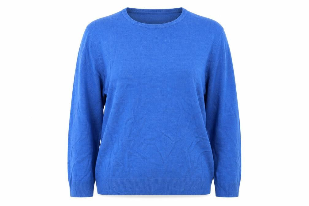 Front view of Preworn women’s blue cardigan jumper, size UK 2