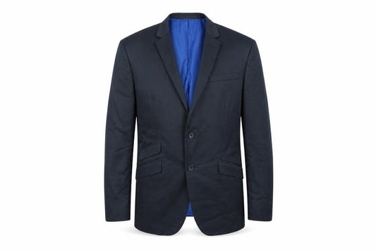 Front view of Preworn men’s blue jacket blazer, size S, - shoulder pads