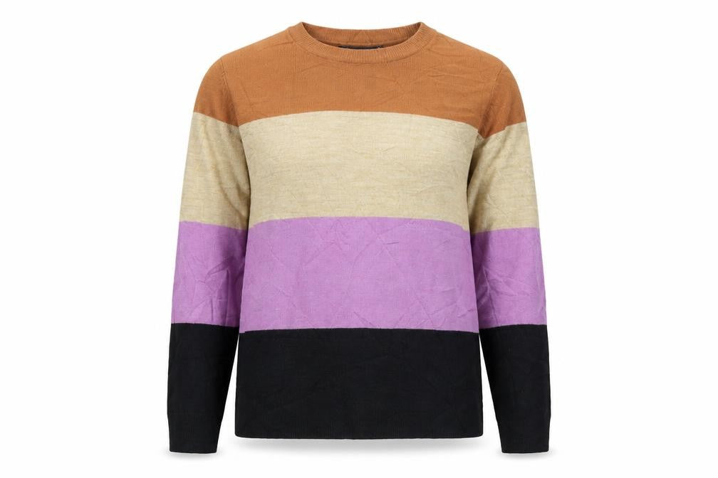 Front view of Marks & Spencer women’s multicoloured striped jumper, size UK 10