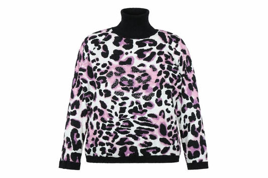 Front view of Sky women’s pink animal print jumper, size UK 4