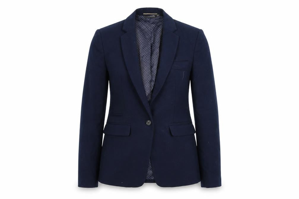 Front view of Next women’s blue jacket, size UK 8