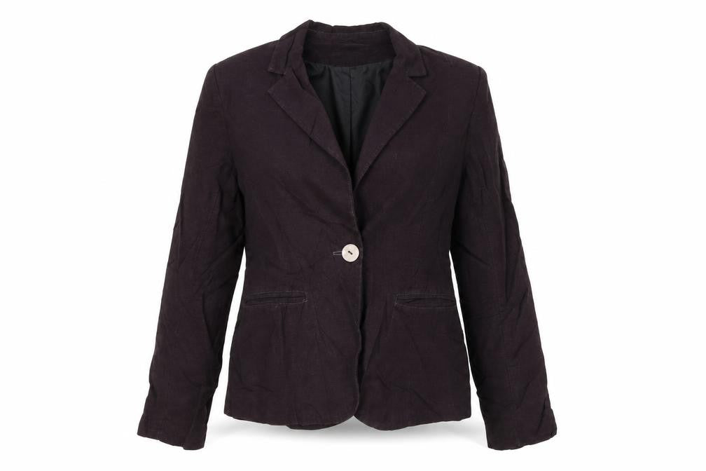 Front view of H&M women’s purple jacket, size UK 10