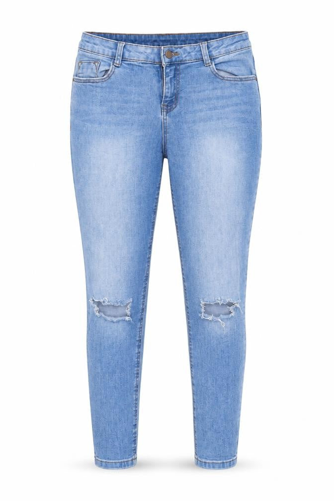 Front view of Darcy women’s blue denim straight jeans, size UK 8