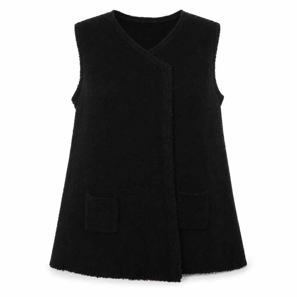 Front view of BHS women’s black wrap jumper, size UK 18