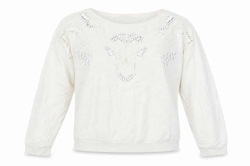 Front view of River Island women’s white pullover sweatshirt, size UK 8