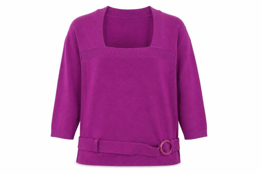 Front view of Bassini women’s purple jumper, size XL