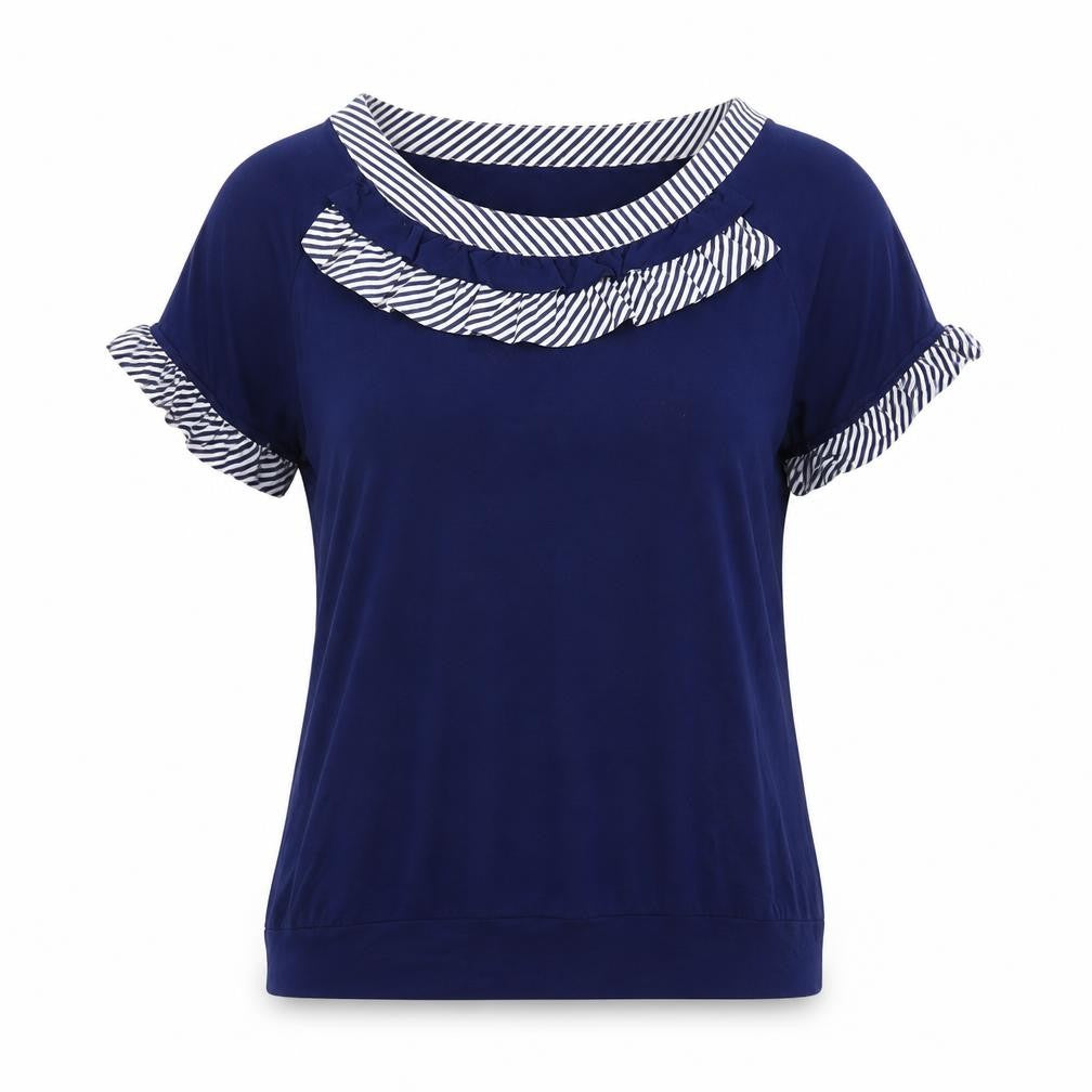 Front view of klass collection women’s blue basic t-shirt, size L