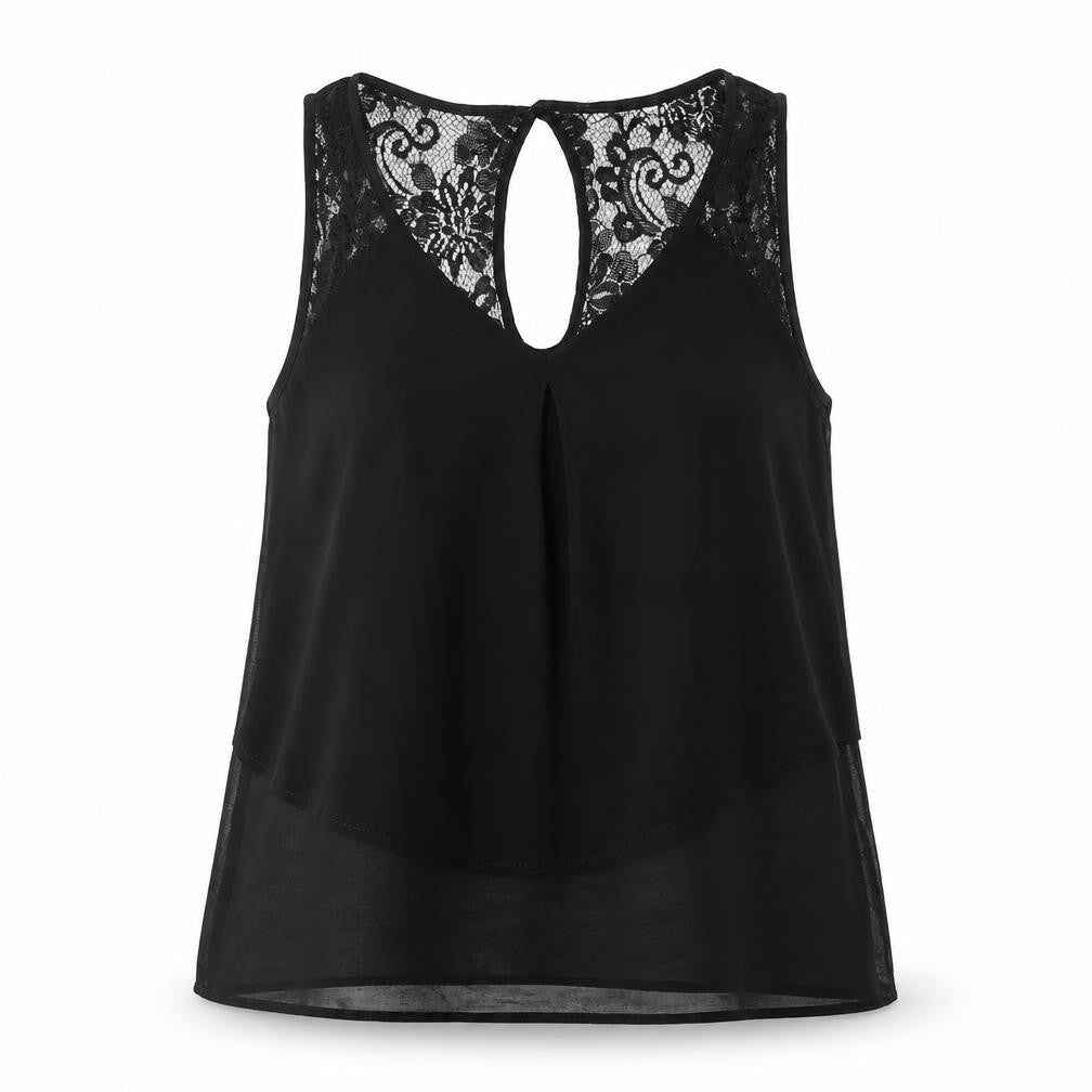 Front view of 2 bone women’s black floral basic tank, size M