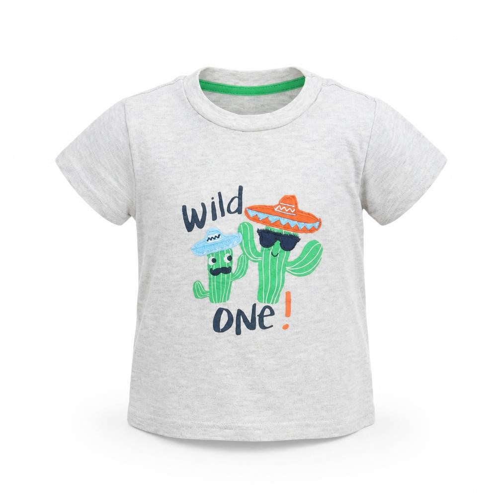 Front view of Primark boys’ grey basic t-shirt, size 9-12, months - wild one