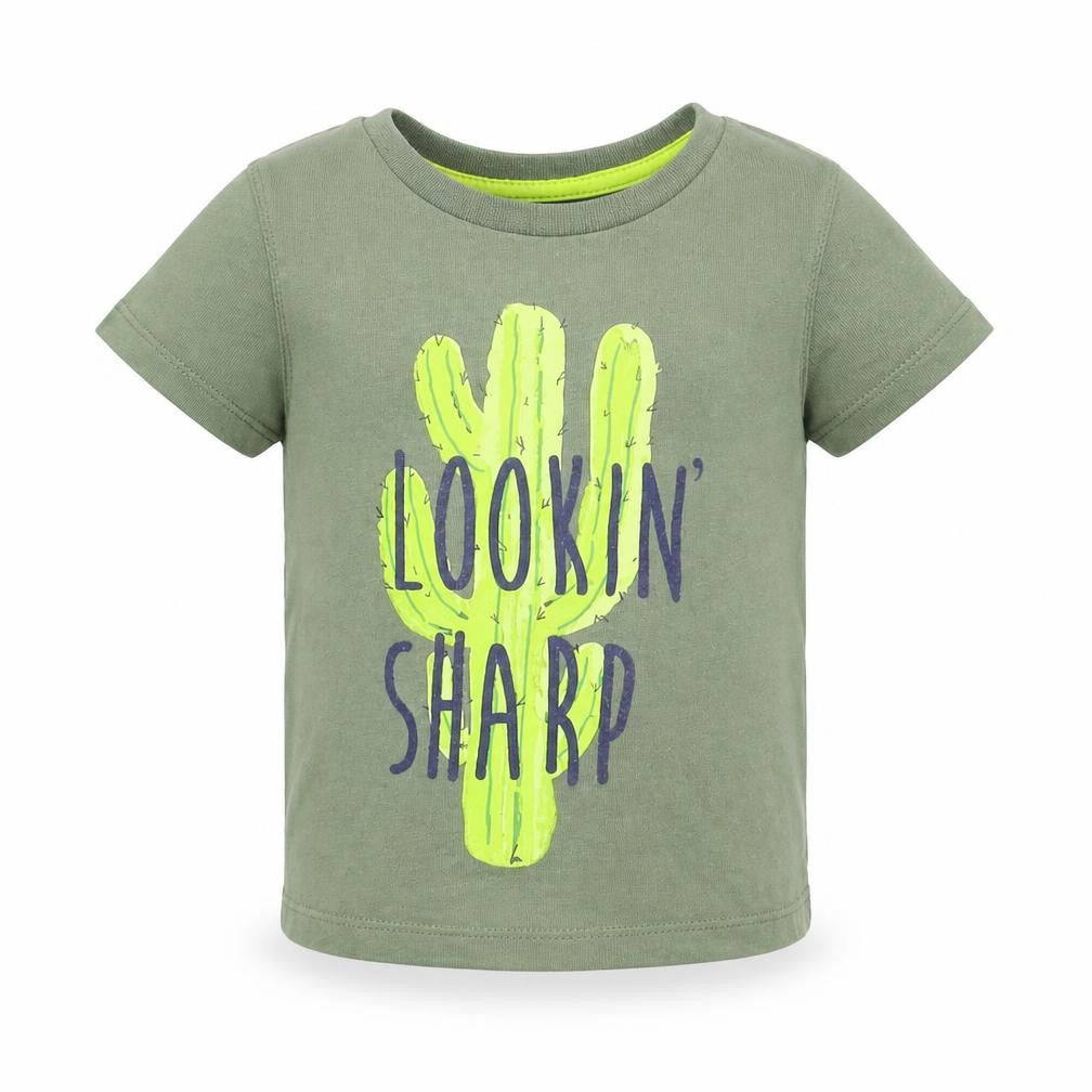 Front view of Primark Baby Green Basic T-Shirt, size 9-12, Months - cactus