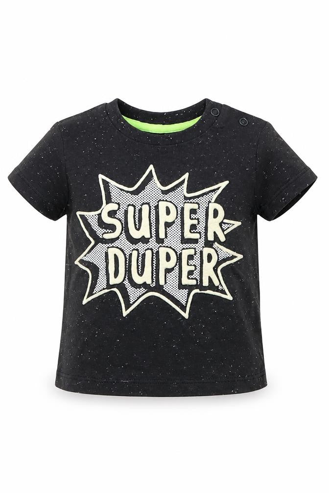 Front view of F&F boys’ black basic t-shirt, size 3-6, months