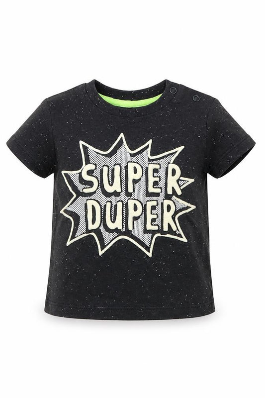 Front view of F&F boys’ black basic t-shirt, size 3-6, months