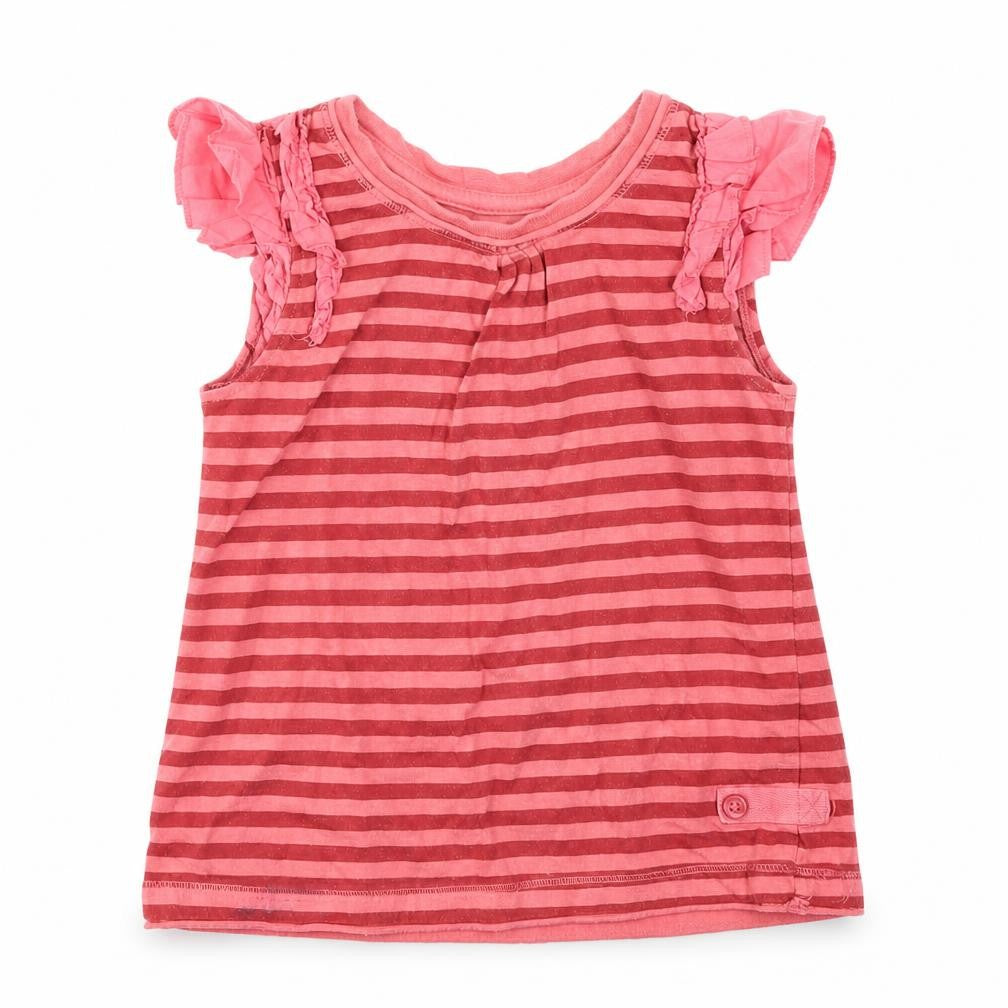 Front view of Next girls’ pink striped basic t-shirt, size 2-3, years