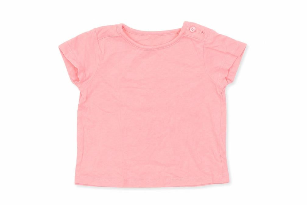 Front view of jhon lewis girls’ pink basic t-shirt, size 3-6, months