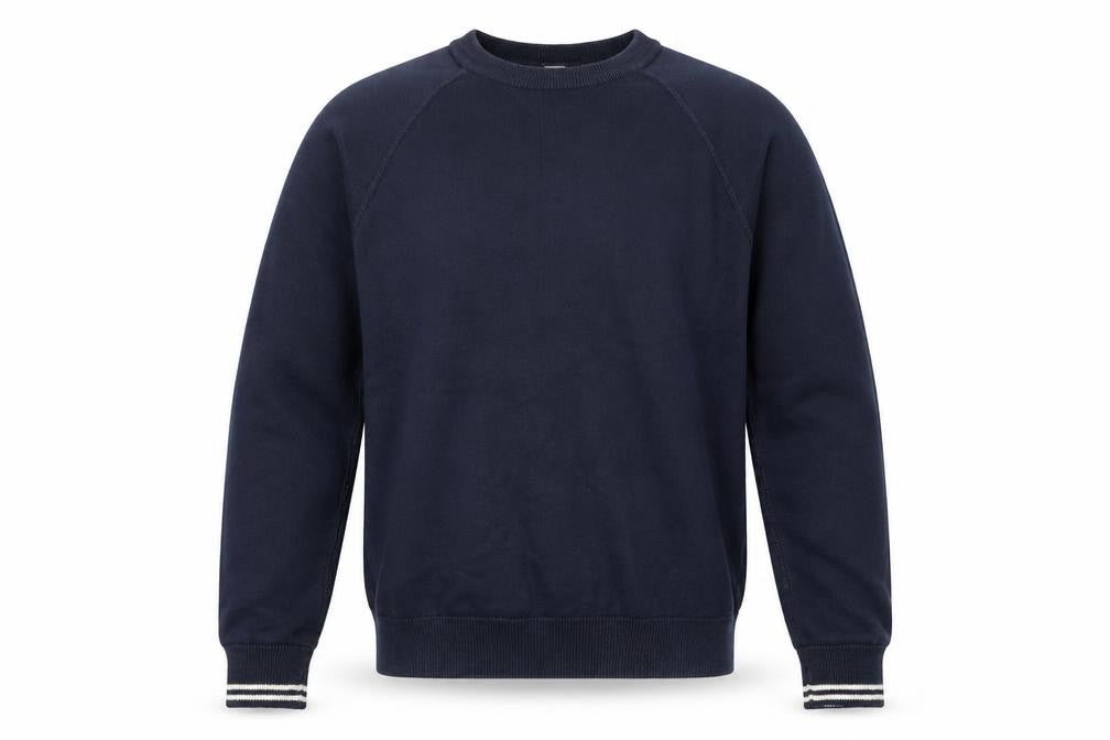 Front view of H&M men’s blue jumper, size M