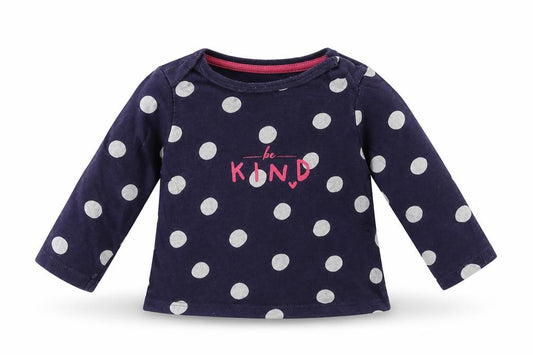 Front view of F&F girls’ blue spotted basic t-shirt, size 0-3, months