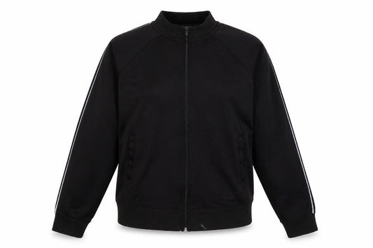 Front view of New Look women’s black full zip jumper, size UK 14