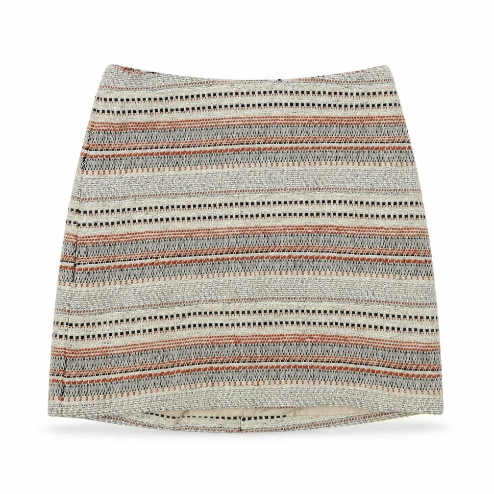 Front view of Primark women’s multicoloured striped a-line skirt, size UK 10