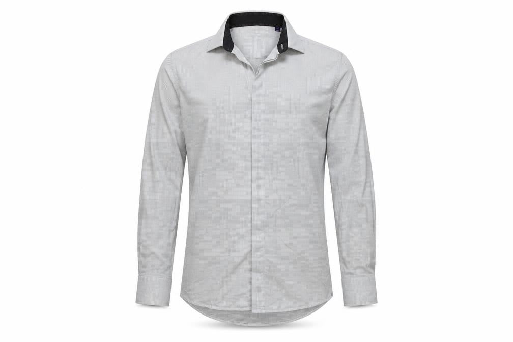 Front view of Next men’s white geometric button-up, size 15