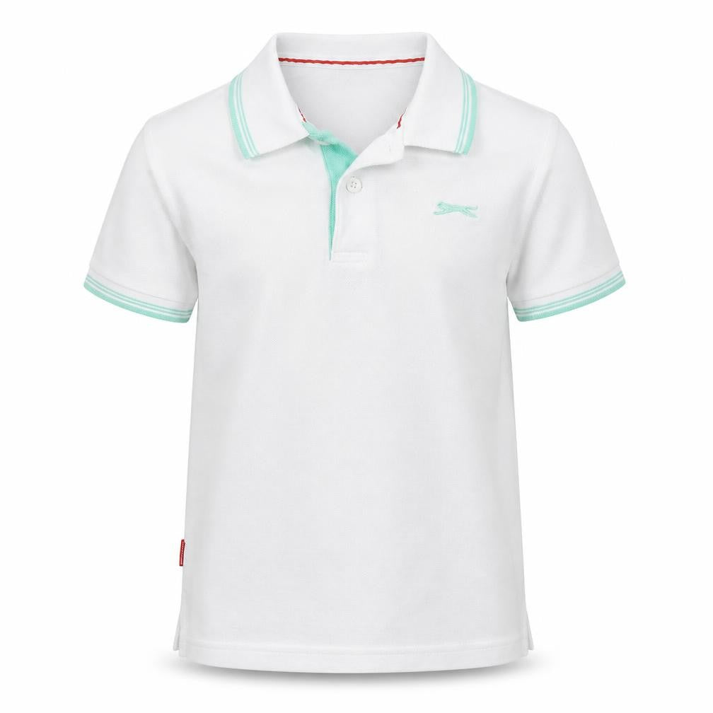 Front view of Slazenger boys’ white basic polo, size 7-8, years