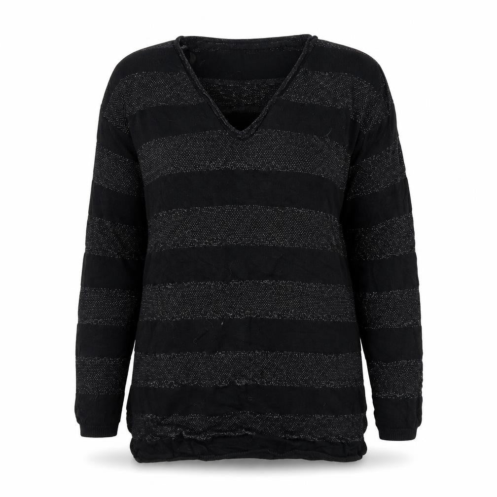 Front view of George women’s black striped jumper, size UK 10