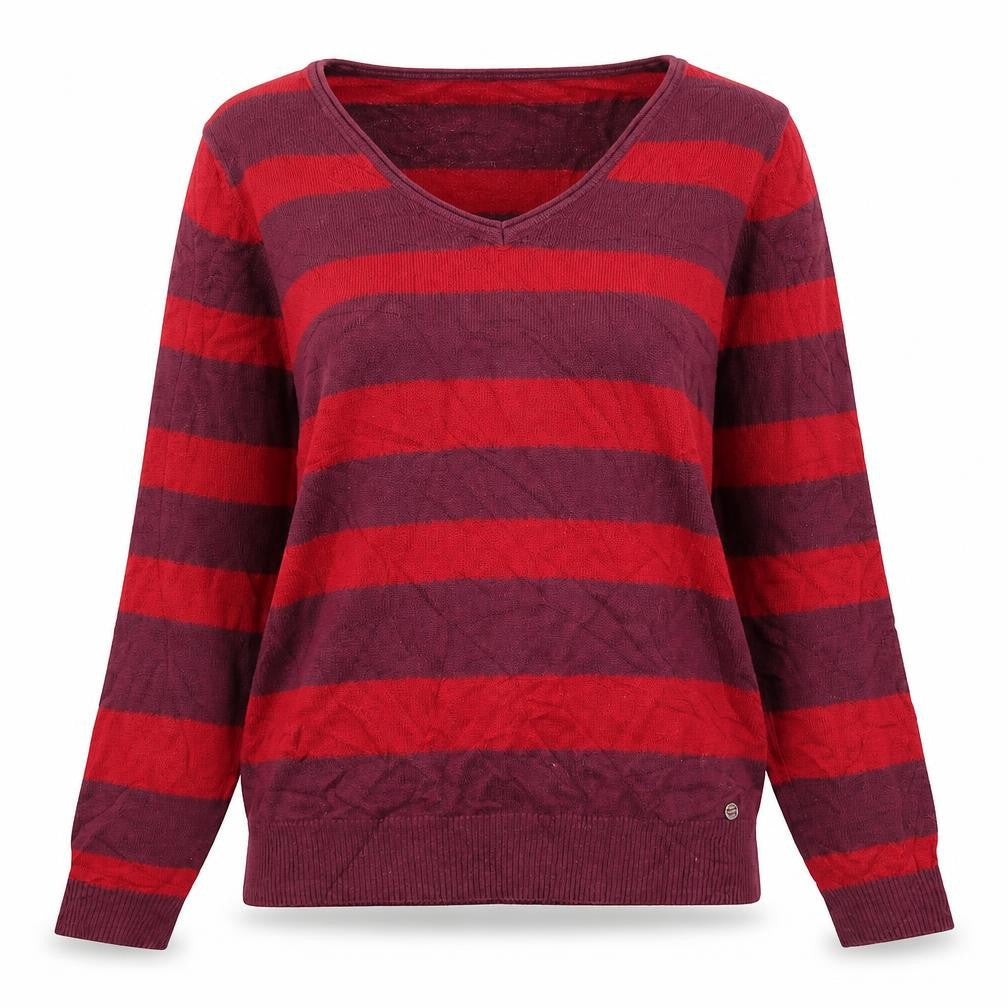 Front view of Preworn women’s purple striped jumper, size M