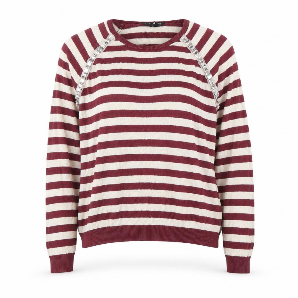 Front view of Dorothy Perkins women’s purple striped jumper, size UK 16