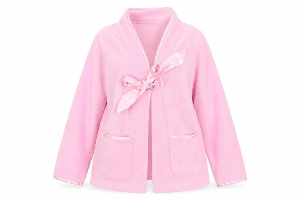 Front view of Whisper women’s pink solid kimono robe, size UK 14