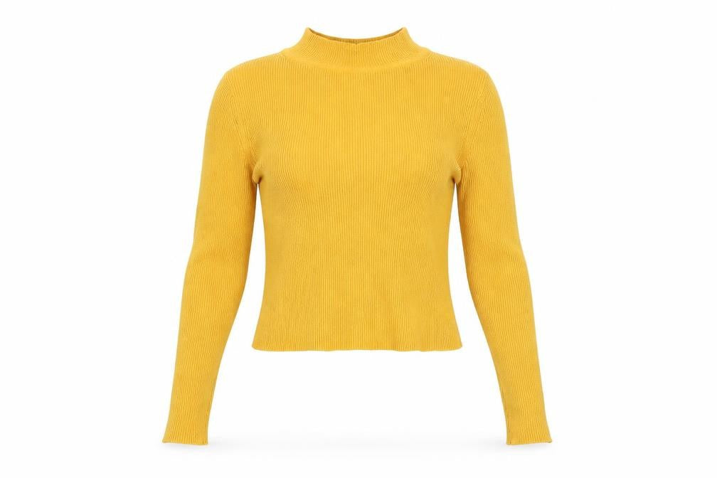 Front view of Select women’s yellow basic t-shirt, size UK 6