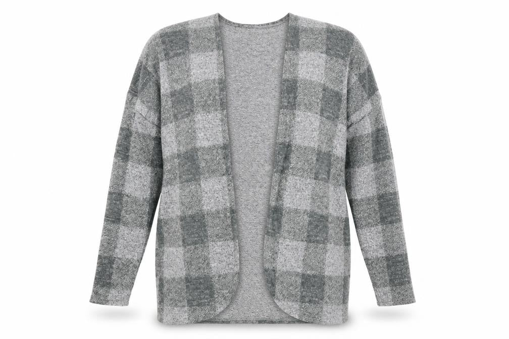 Front view of George women’s grey check cardigan jumper, size S