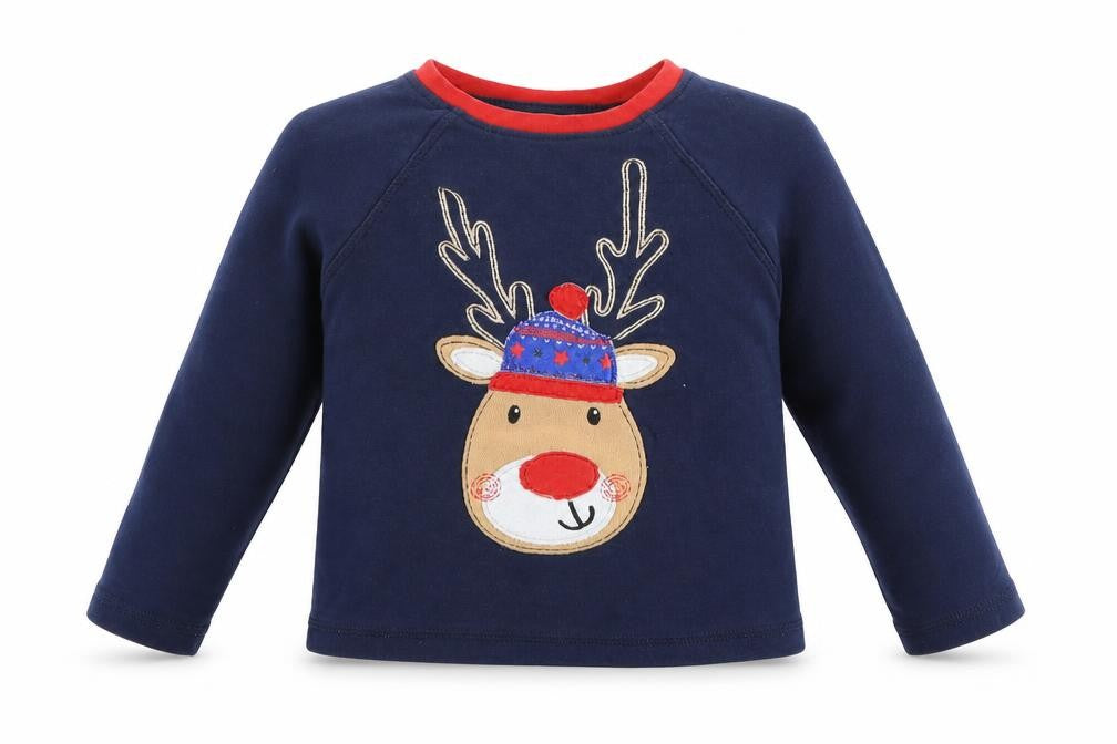 George Baby Blue   Basic T-Shirt Size 9-12 Months  - reindeer