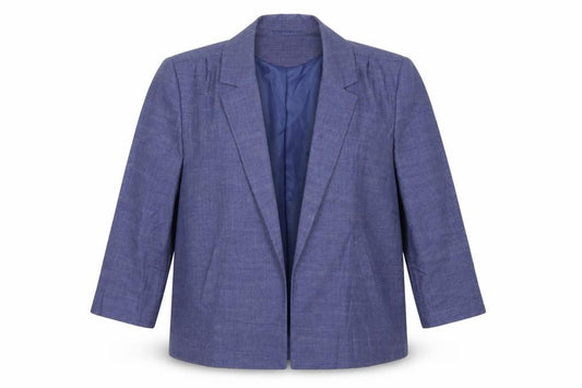 Front view of Holmewood women’s blue jacket blazer, size UK 16