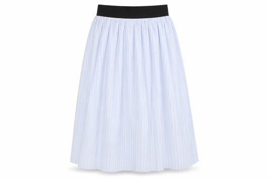 Front view of Preworn women’s blue a-line skirt, size UK 24, in