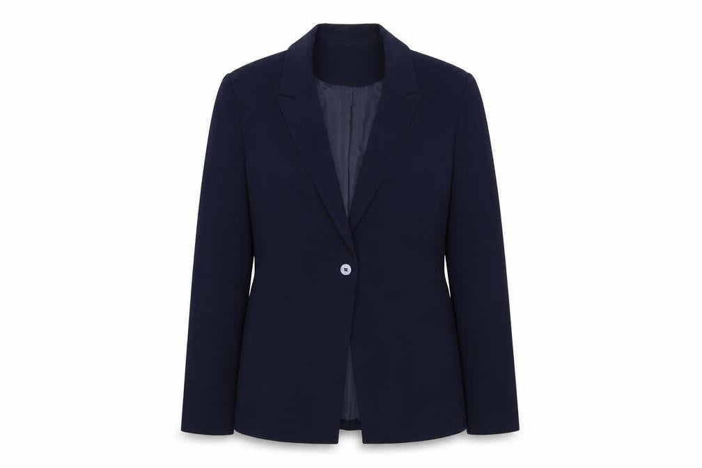 Front view of AMARANTO women’s blue jacket blazer, size UK 14