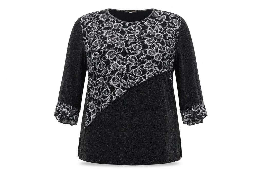 Front view of emark women’s black geometric basic blouse, size 3XL