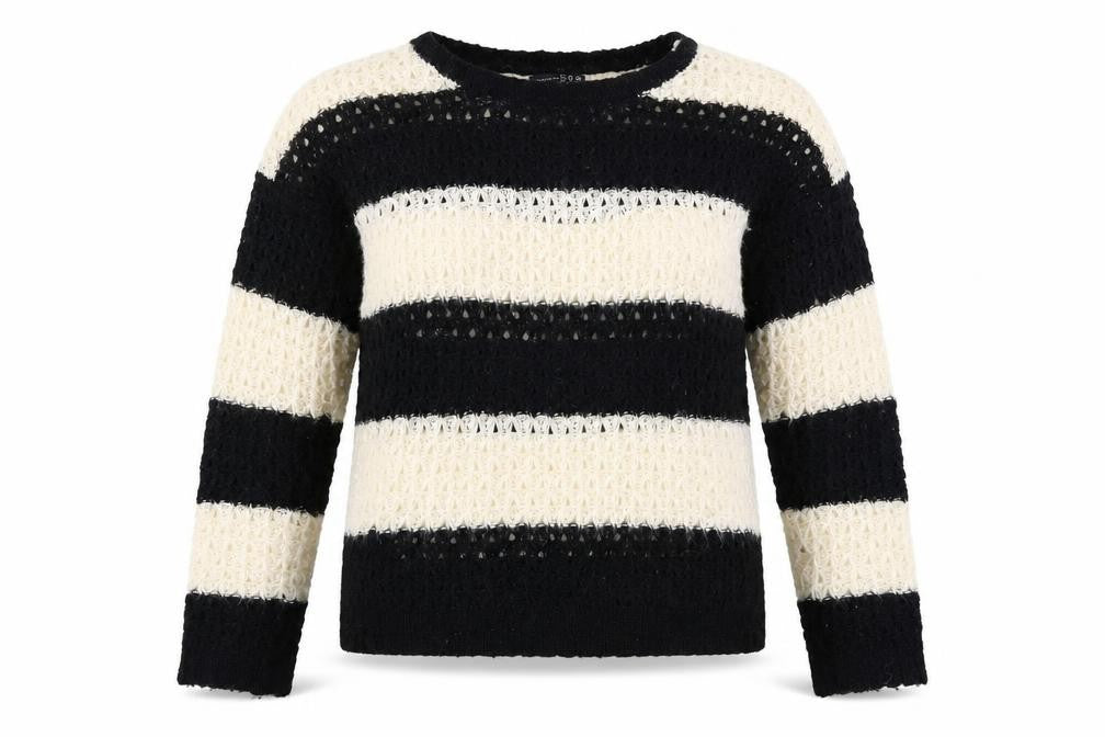 Front view of Atmosphere women’s beige striped jumper, size UK 14