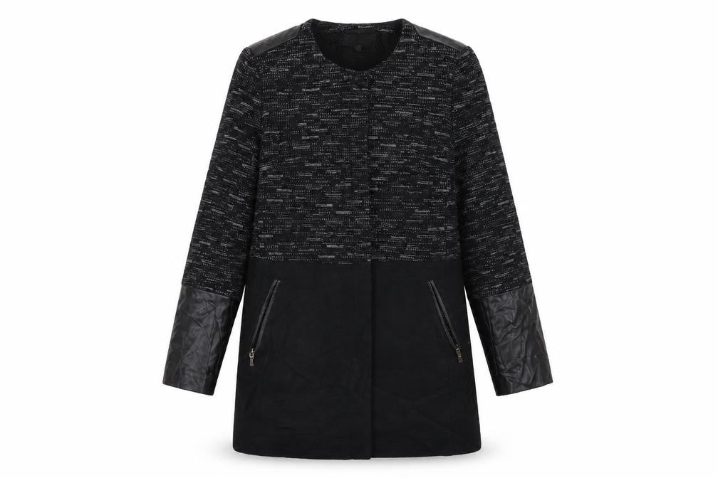 Front view of Per Una women’s black overcoat coat, size UK 10