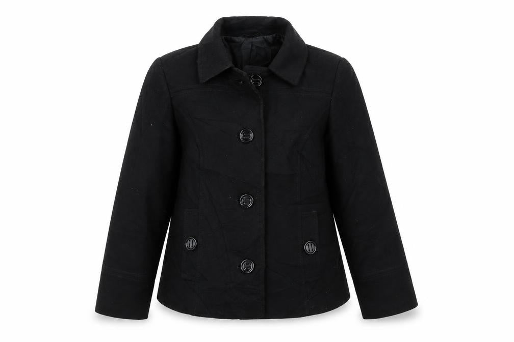Front view of Marks & Spencer women’s black jacket coat, size UK 14