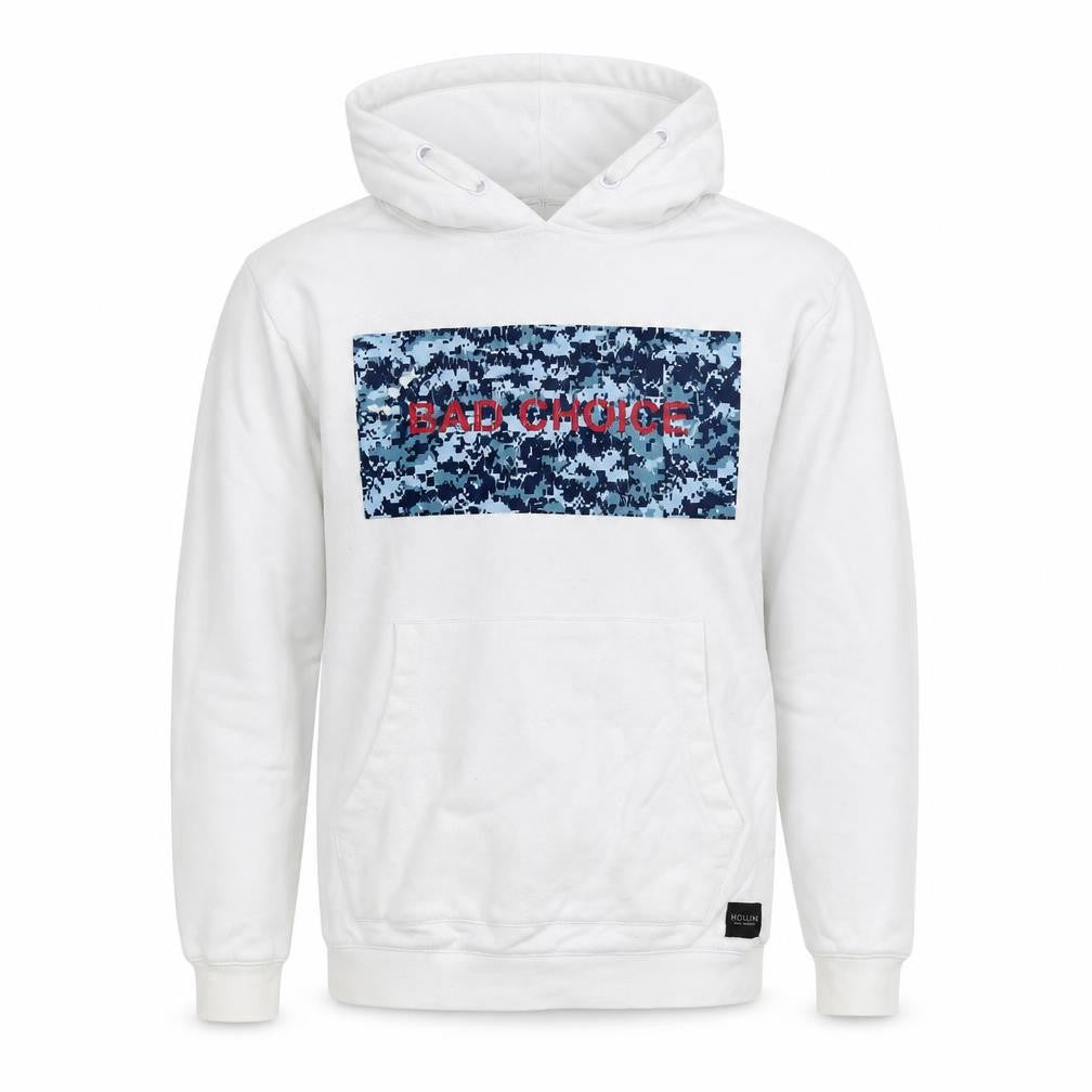 Front view of Hound men’s white pullover hoodie, size XS