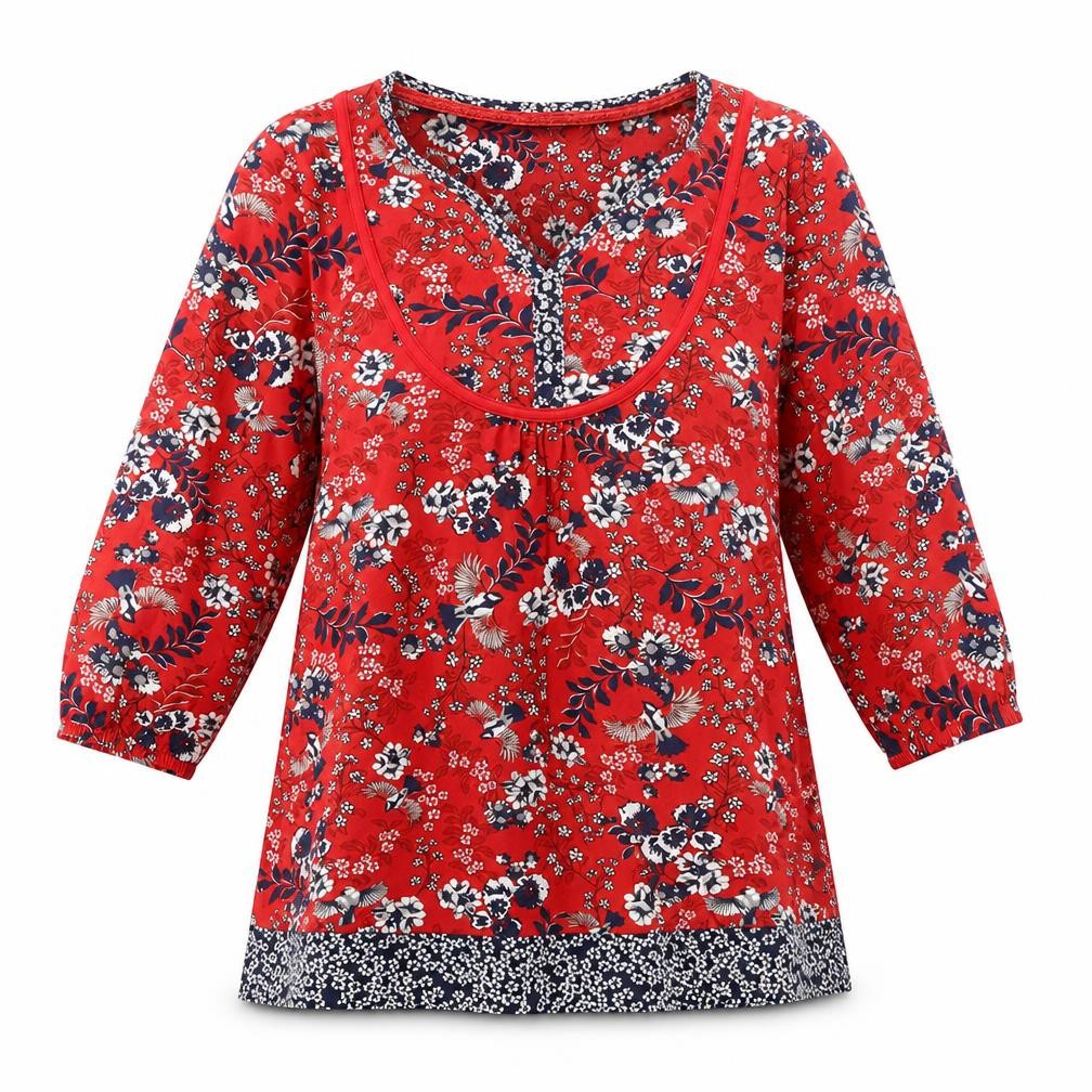 Front view of M&Co women’s red floral shift, size UK 10