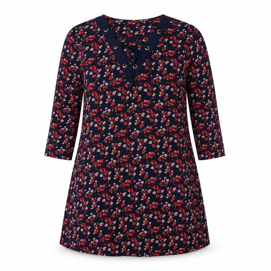 Front view of Bonmarché women’s blue floral a-line, size UK 12