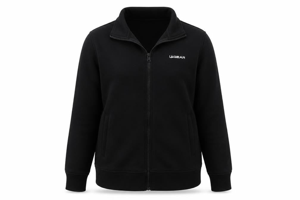 Front view of LA Gear women’s black jacket coat, size UK 10