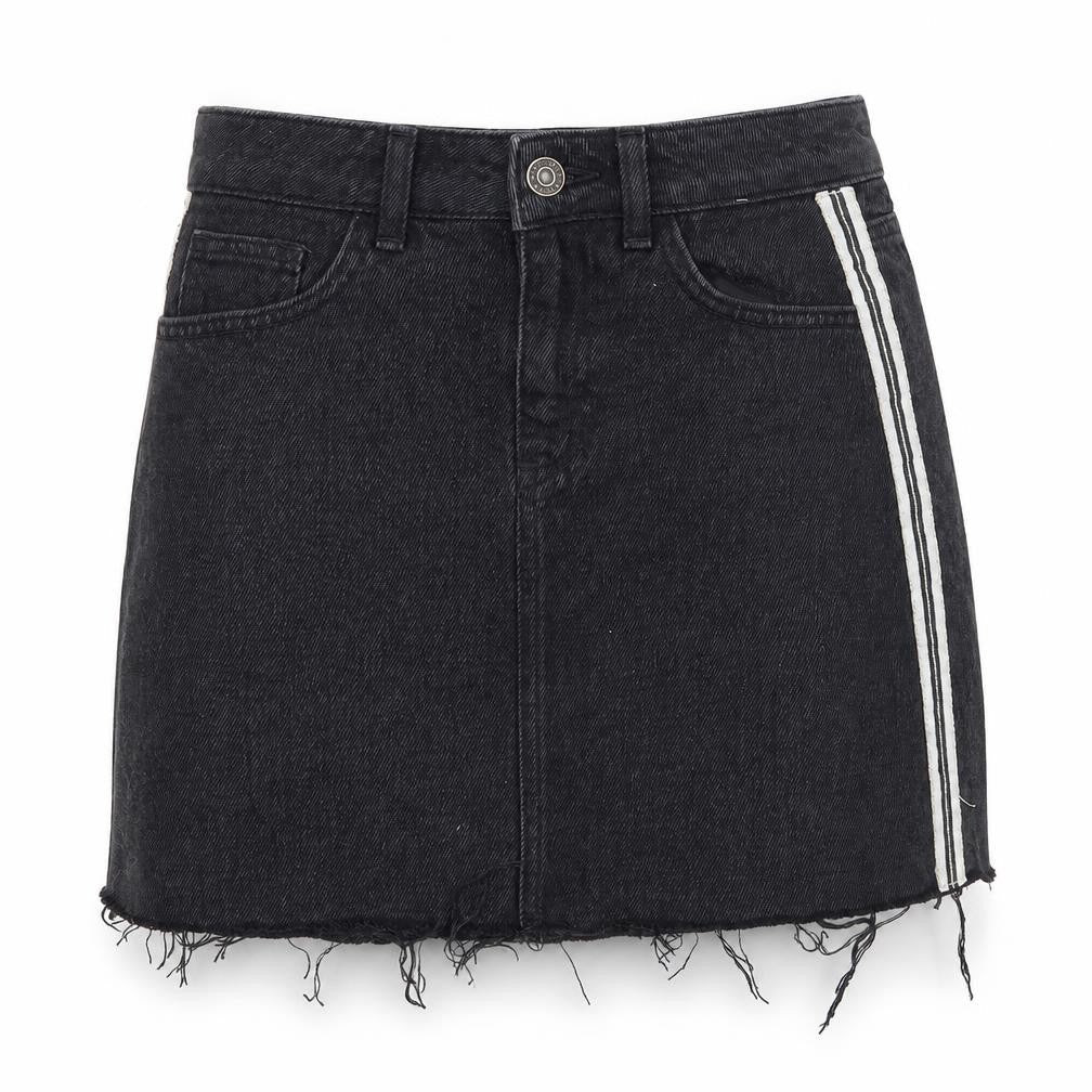 Denim & Co. Womens Black Striped Denim A-Line Skirt Size 4
