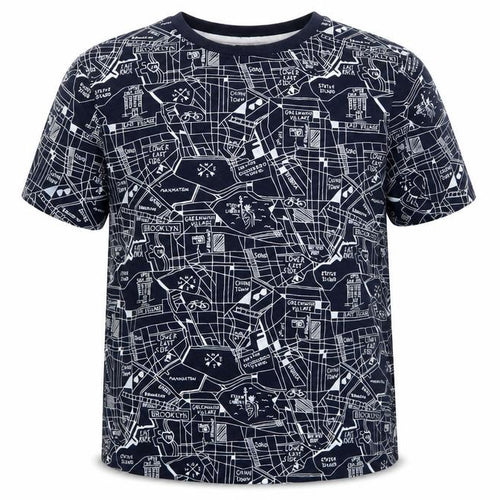 Primark Boys Blue Geometric Jersey Basic T-Shirt Size 7-8 Years  - New York Map Print