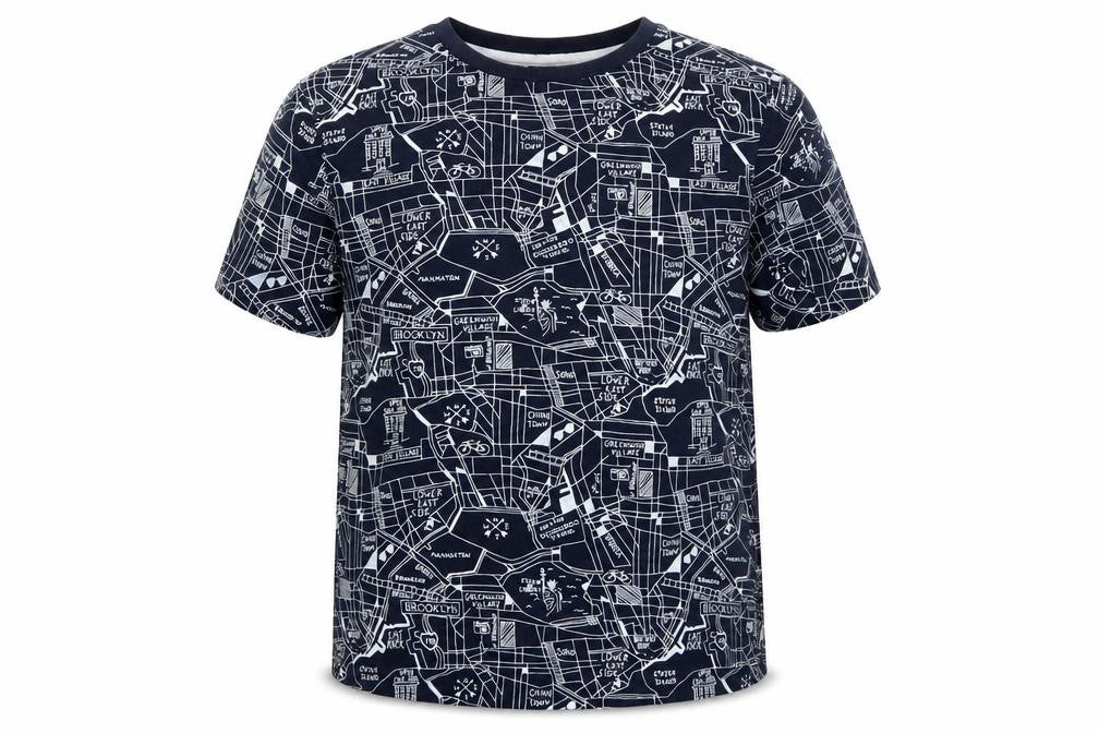 Primark Boys Blue Geometric Jersey Basic T-Shirt Size 7-8 Years  - New York Map Print