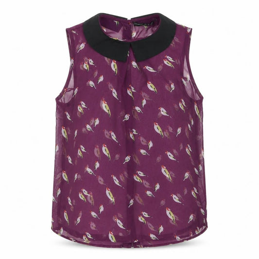 Front view of Atmosphere women’s purple geometric chiffon basic blouse, size UK 12, - bird