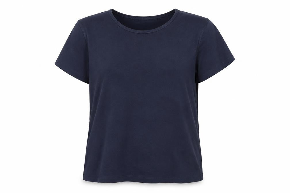 Front view of Bonmarché women’s blue jersey basic t-shirt, size M
