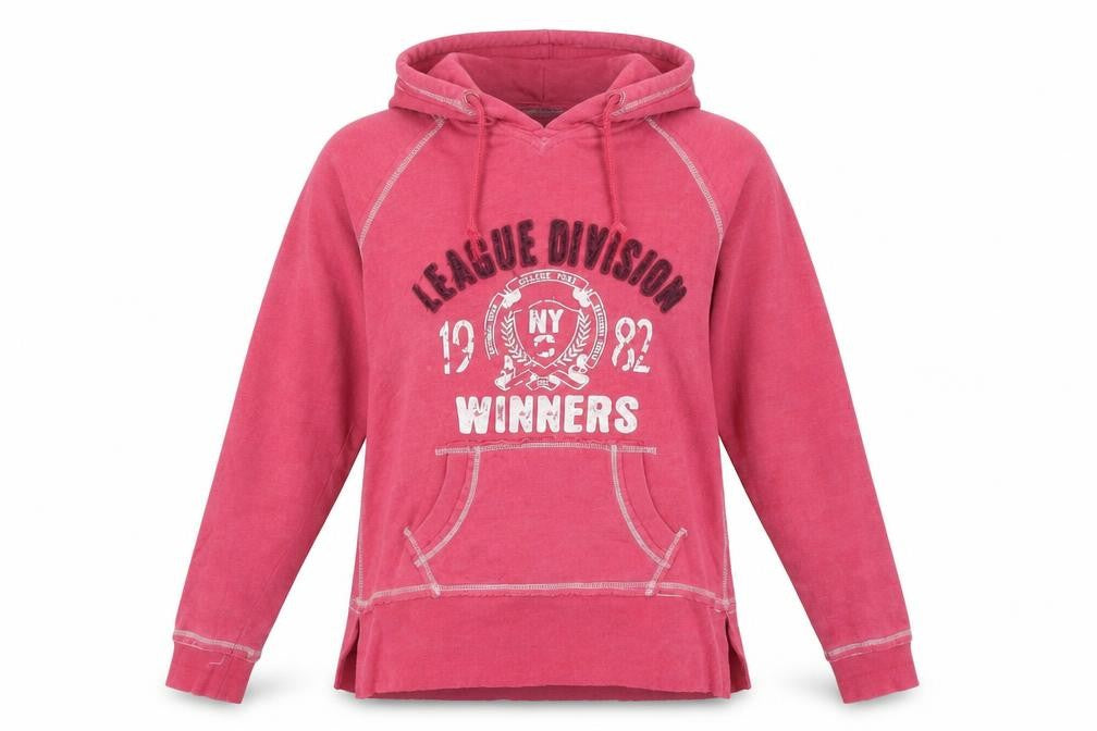 Front view of Cherokee women’s pink pullover hoodie, size L