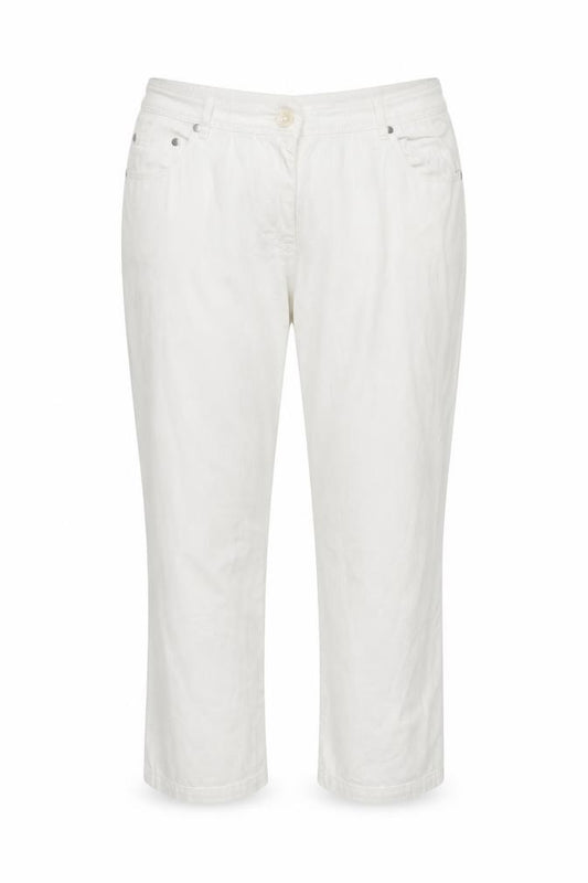 Front view of Mia Moda women’s white trousers, size UK 18, 21-inch leg