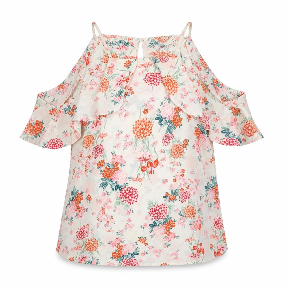 Front view of New Look women’s white floral basic blouse, size UK 14